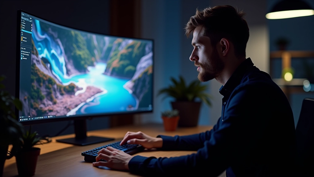 Designer profissional trabalhando em software de motion design com transições e efeitos visuais na tela